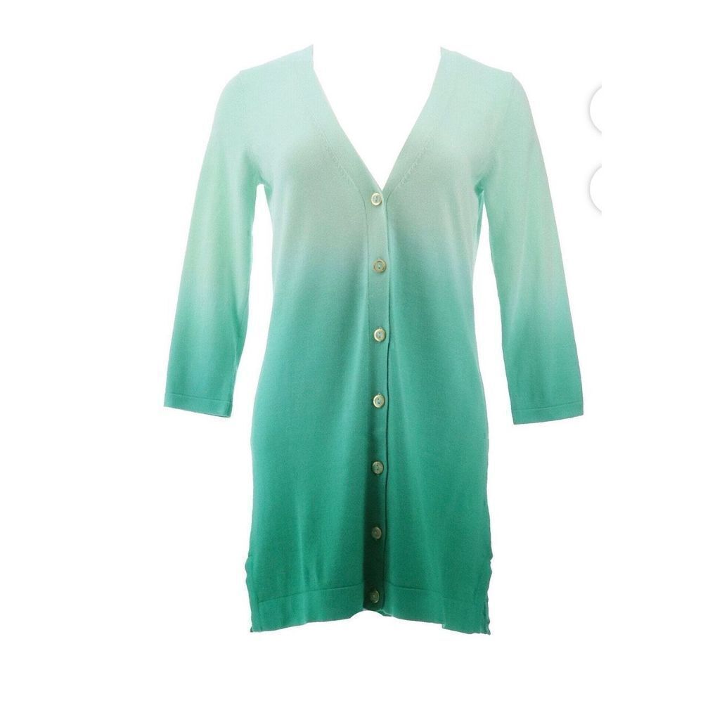 Isaac Mizrahi Dip Dye Boyfriend Cardigan Women’s Large gold rimmed buttons NWOT